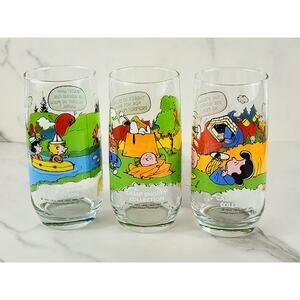 Camp Snoopy Collection Drinking Tall Glasses 16oz Peanuts Charlie Brown x3 Vtg